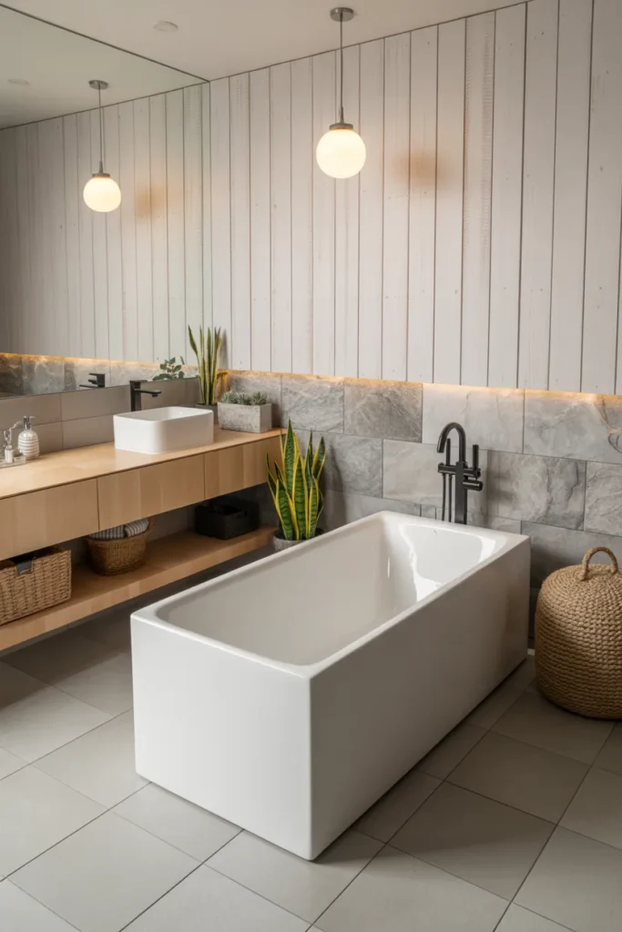 Nordic Calm Retreat – Earthy Bathroom with Clean Lines and Soft Tones