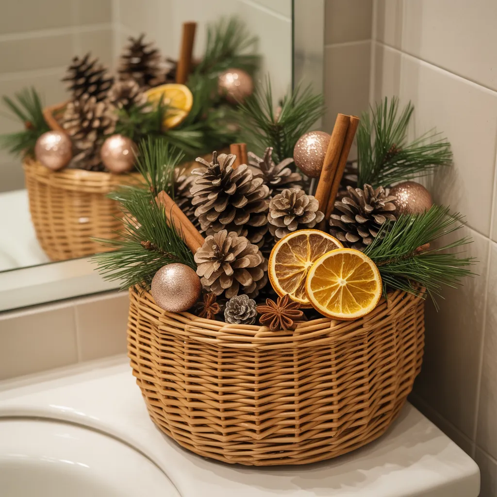 Pinecone Basket with Holiday Accents