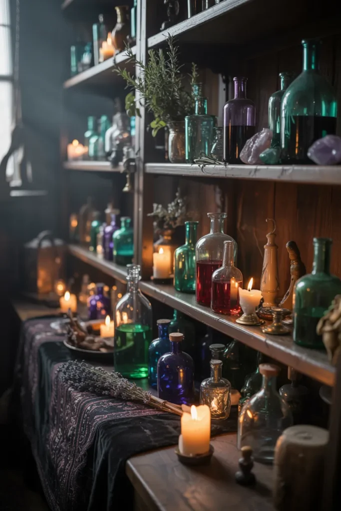 35 Witchy Bedroom Ideas to Transform Your Space into a Magical Sanctuary 26 Potion Bottle Collections