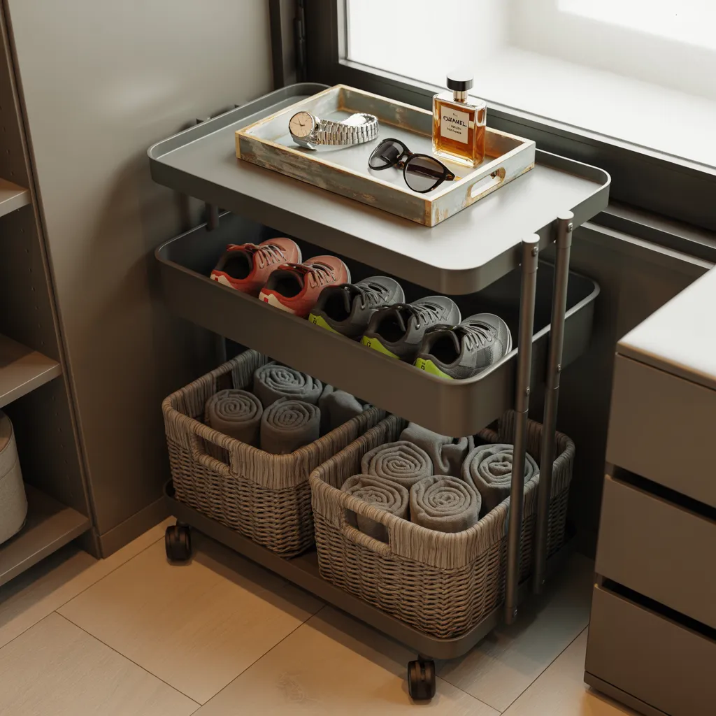 25 Closet Organization Ideas That Save Space and Reduce Stress 10 Rolling Cart for Flexible Storage