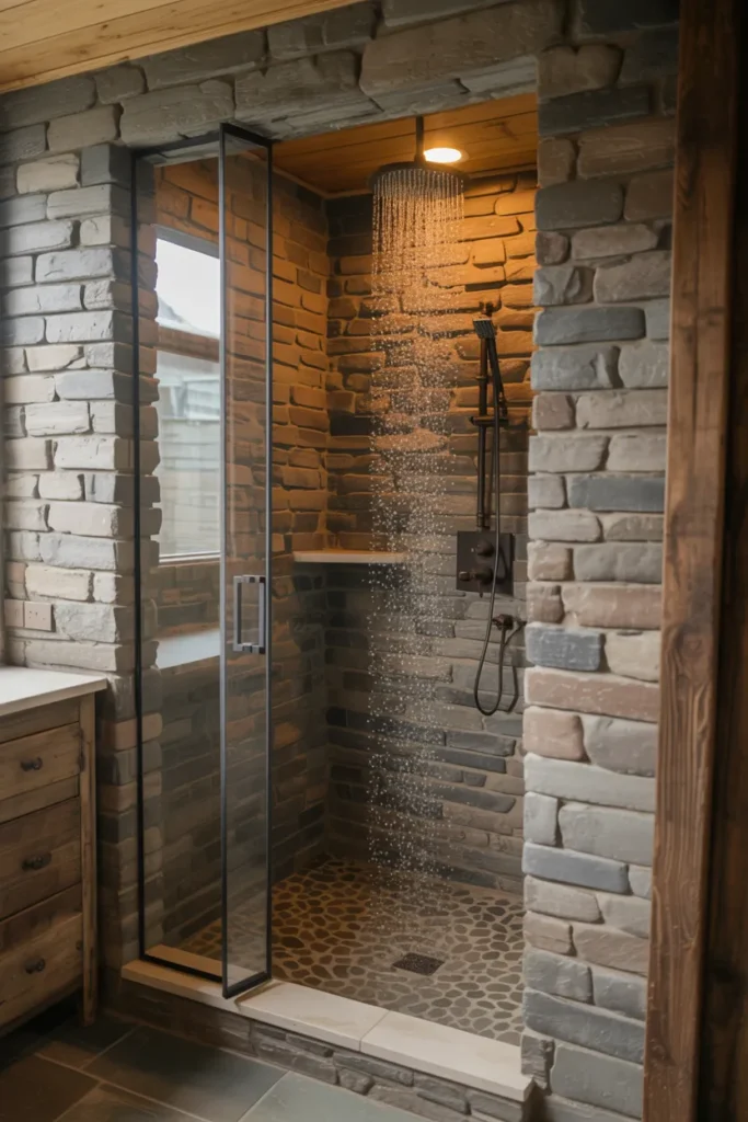 Rough-Hewn Stone Shower Walls