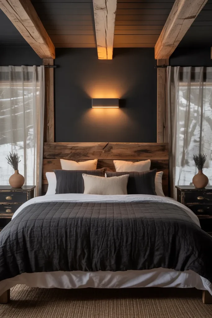 19 Black Bedroom Aesthetic Ideas That Make Dark Interiors Look Irresistible 18 Rustic Black Charm