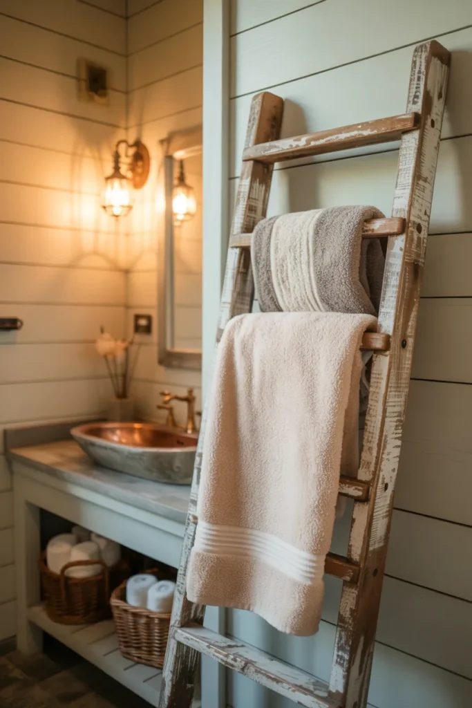 Rustic Ladder Towel Storage
