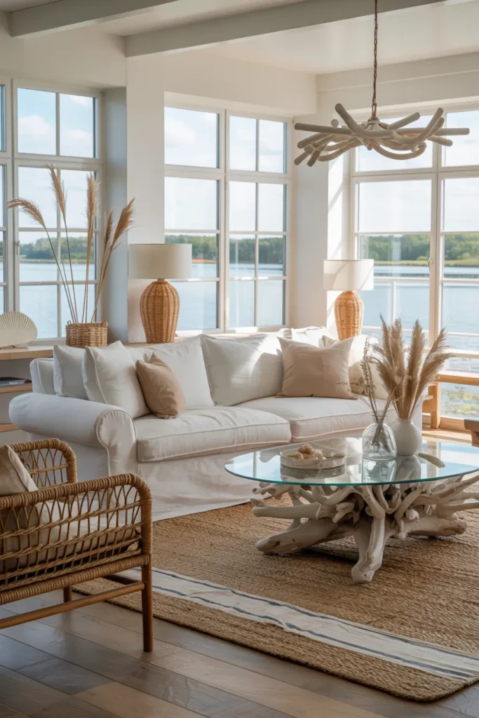 Scandinavian Coastal Living Room with Natural Elements
