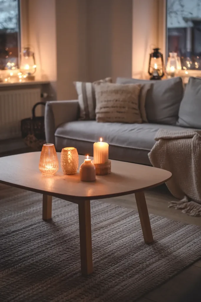 Scandinavian Living Room with Candlelight Ambiance
