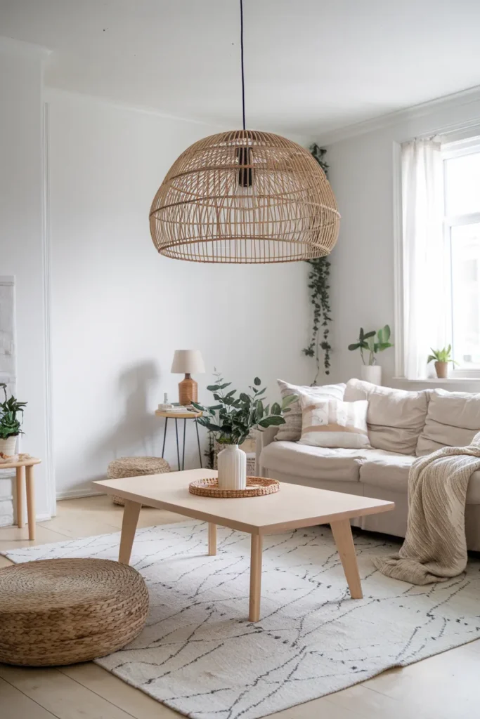 Scandinavian Living Room with Woven Accents