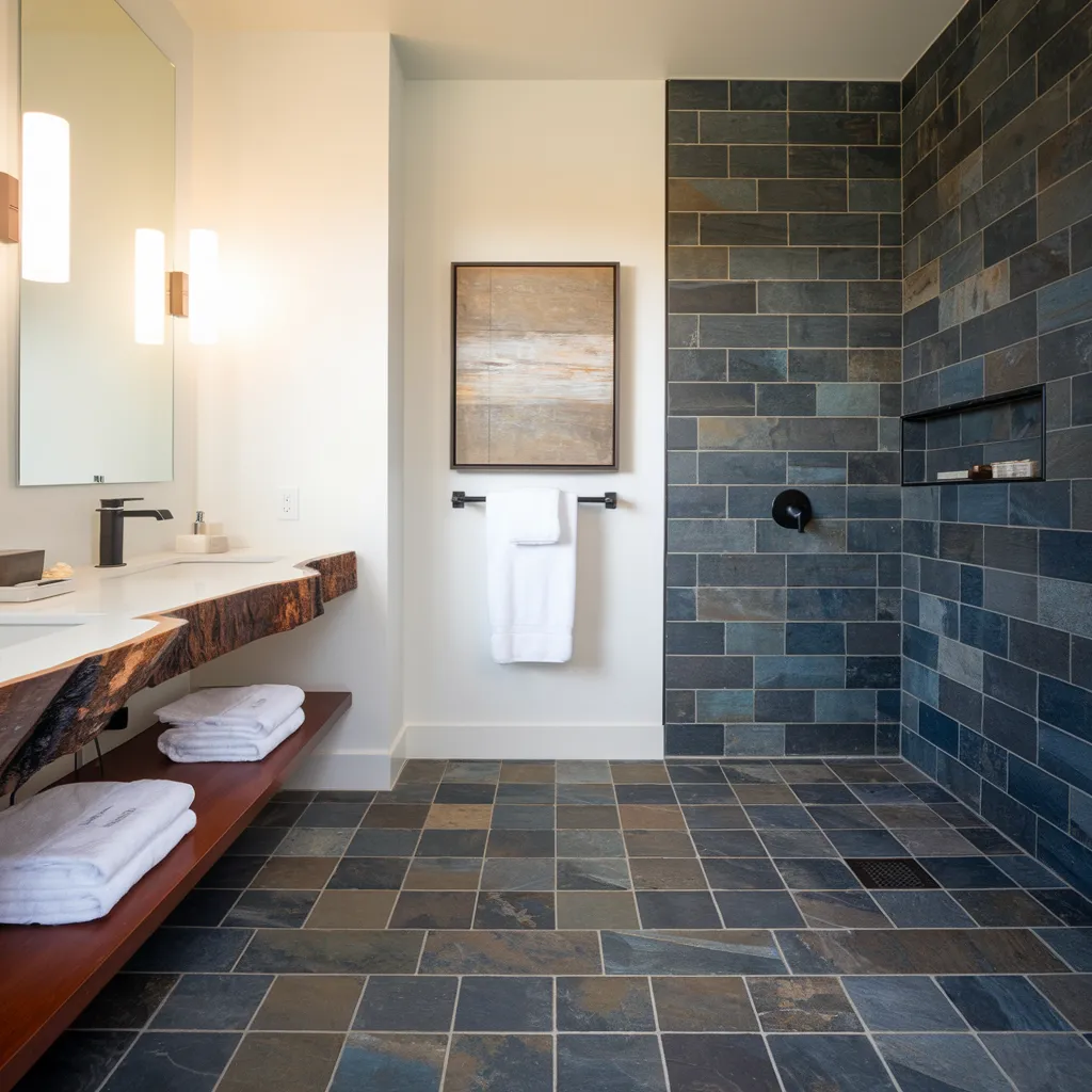 Must-See 31+ Floor Tile Designs That Blend Beauty and Durability 14 Slate Tile Spa Bathroom