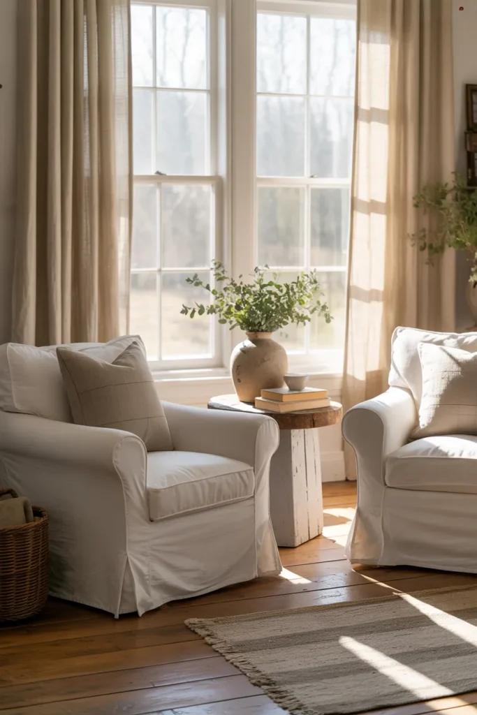 Slipcovered Armchairs with Relaxed Fit