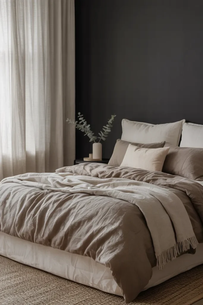 19 Black Bedroom Aesthetic Ideas That Make Dark Interiors Look Irresistible 9 Softened with Neutral Layers