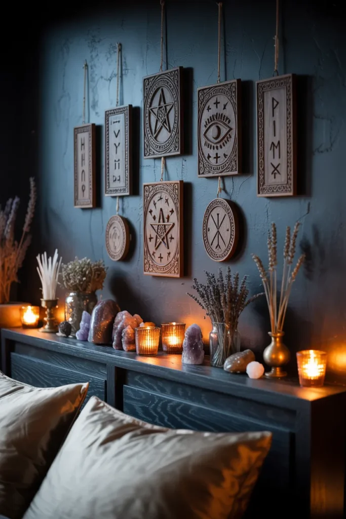 35 Witchy Bedroom Ideas to Transform Your Space into a Magical Sanctuary 15 Talisman Wall Displays