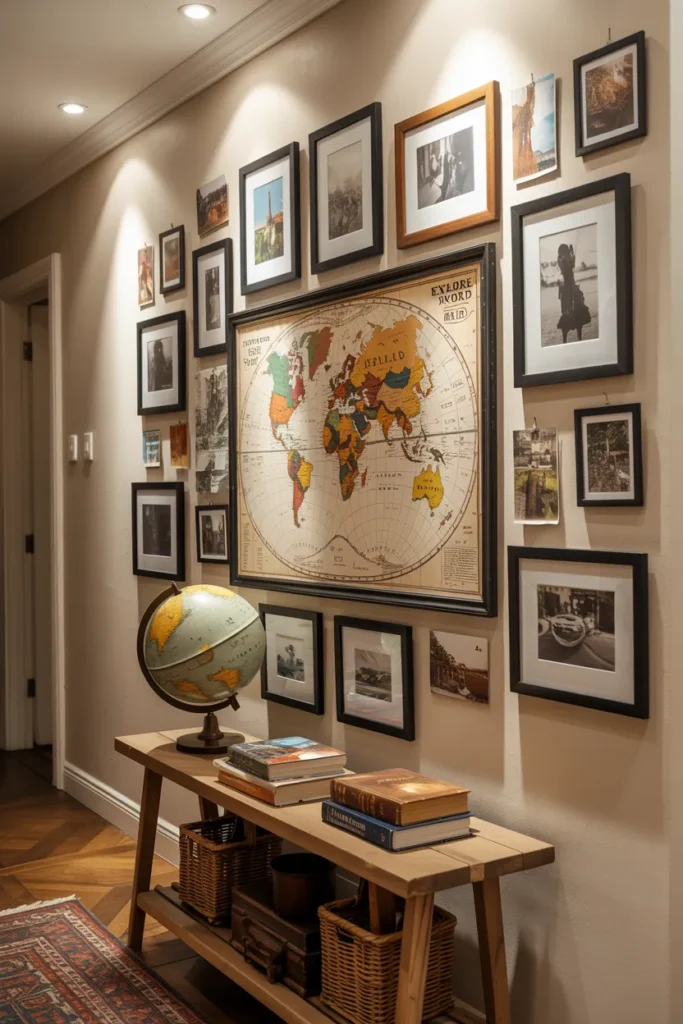 Travel Memories Wall with Maps and Photos