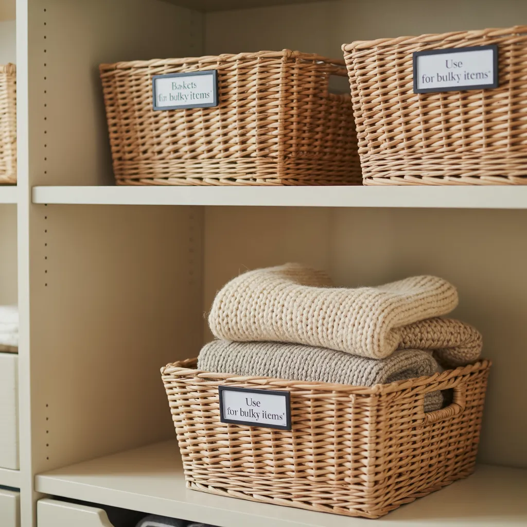 25 Closet Organization Ideas That Save Space and Reduce Stress 18 Use Baskets for Bulky Items