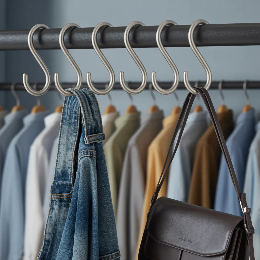25 Closet Organization Ideas That Save Space and Reduce Stress 22 Use S-Hooks for Jeans and Bags