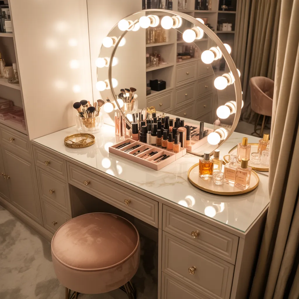 20 Dressing Room Design Ideas That Prove Organization Can Be Beautiful 4 Vanity-Centered Dressing Room