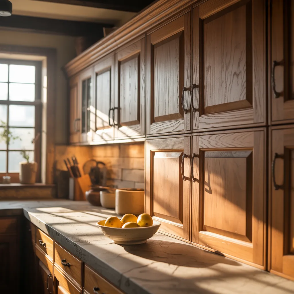 Warm Wood Cabinets for a Natural Glow
