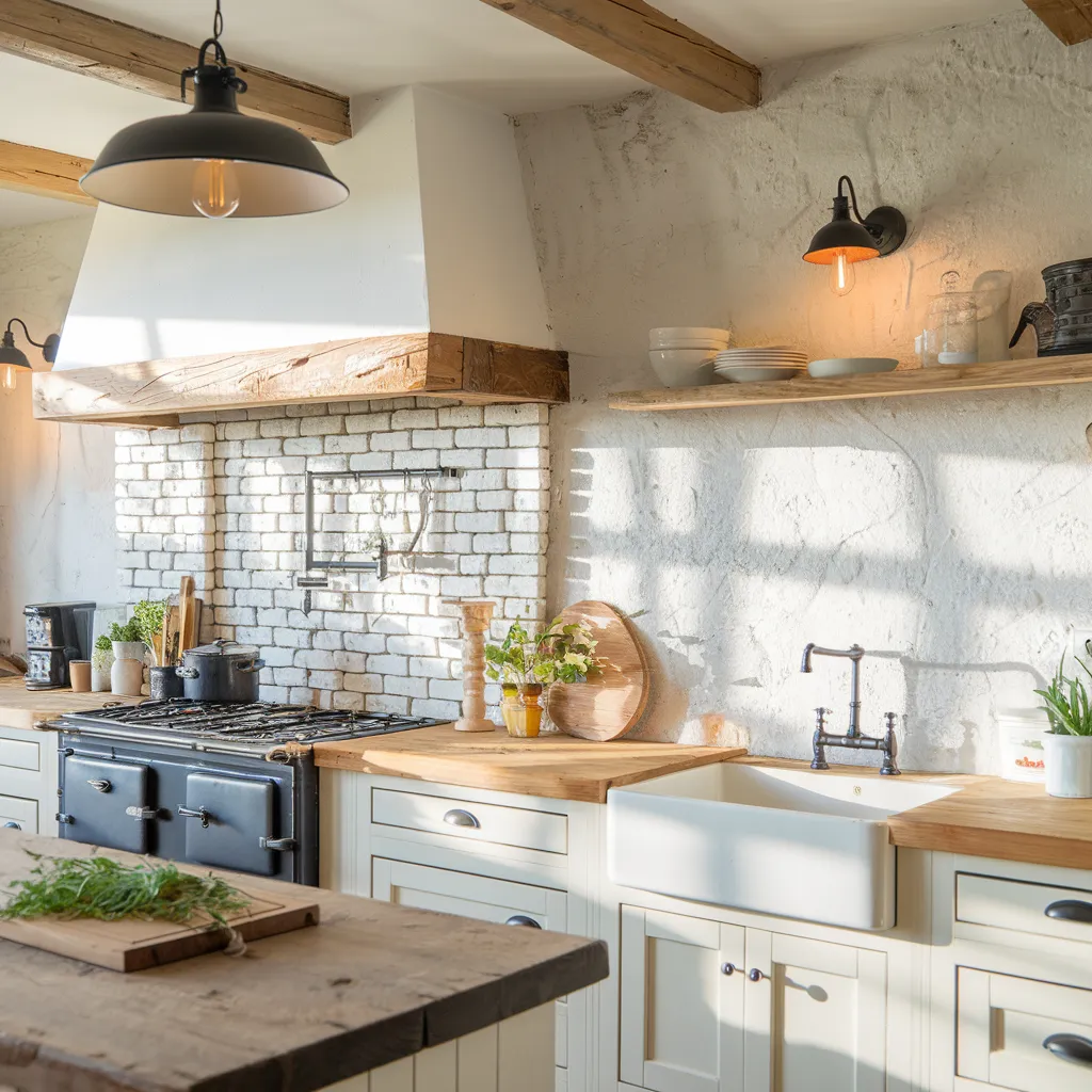 Whitewashed Brick Backsplash