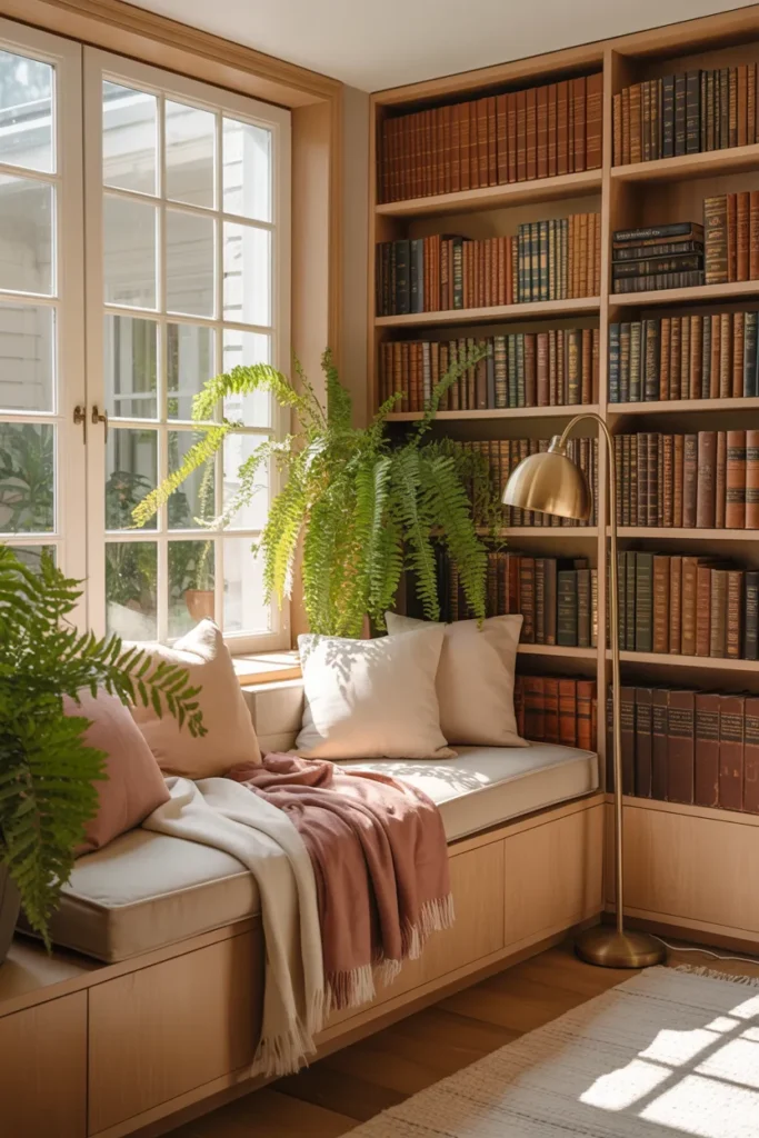 Window Nook Library with Built-In Seating