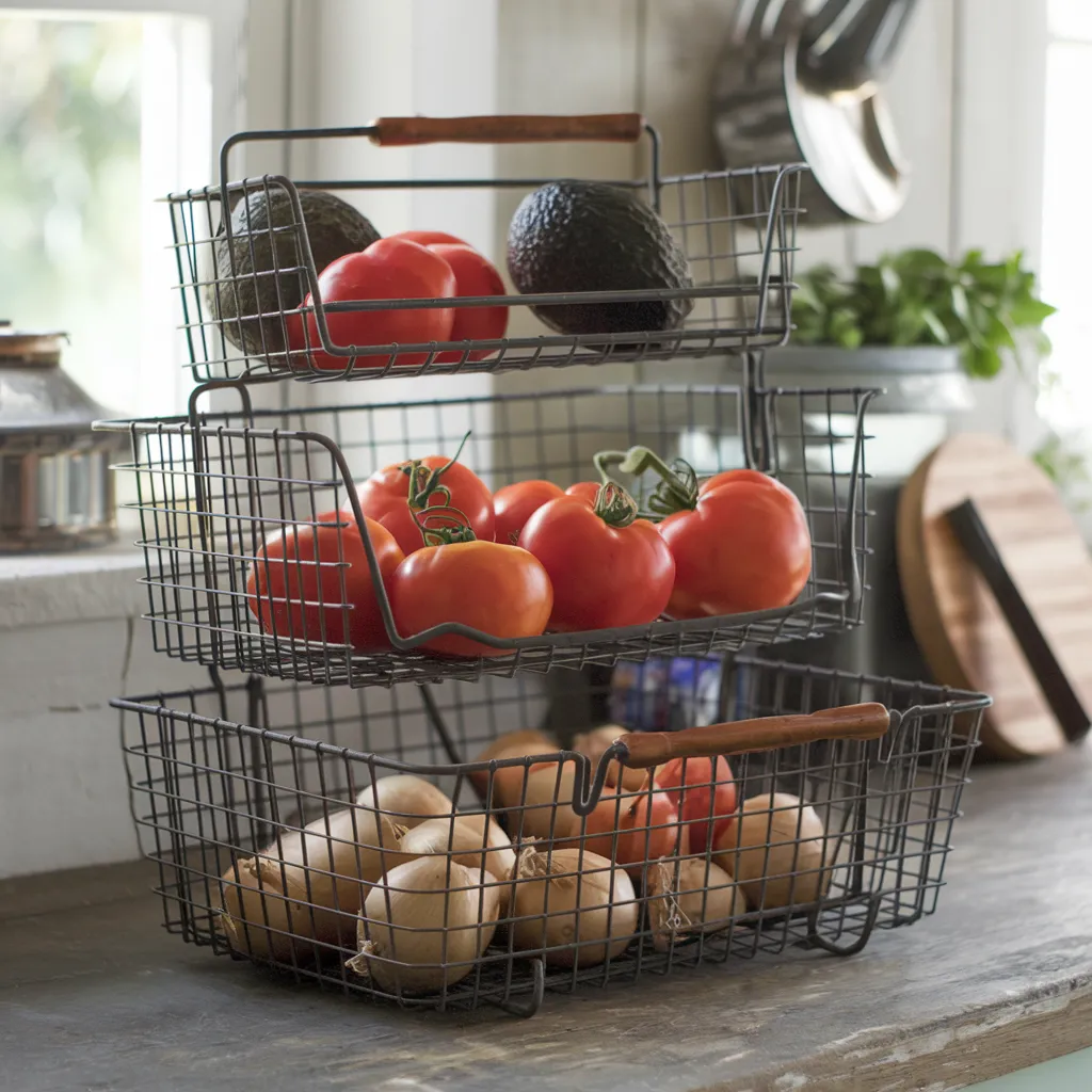 Wire Basket Produce Stand