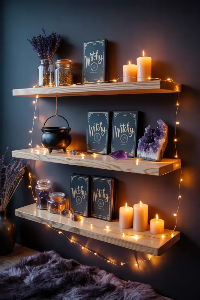 35 Witchy Bedroom Ideas to Transform Your Space into a Magical Sanctuary 20 Witchy Wall Shelves