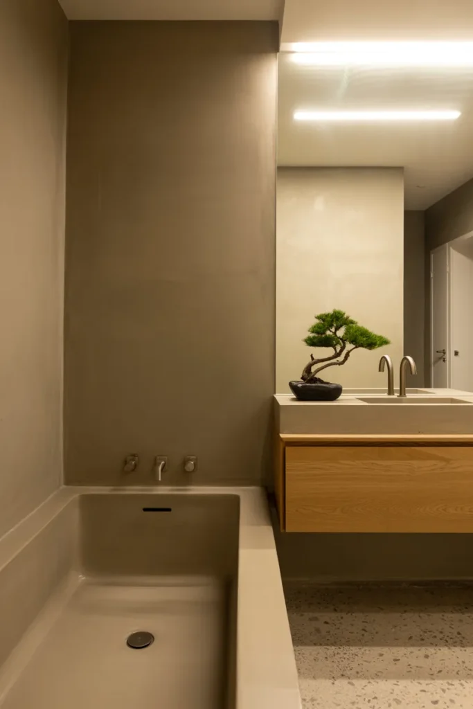 Zen Minimal Retreat – Earthy Bathroom with Concrete Calm