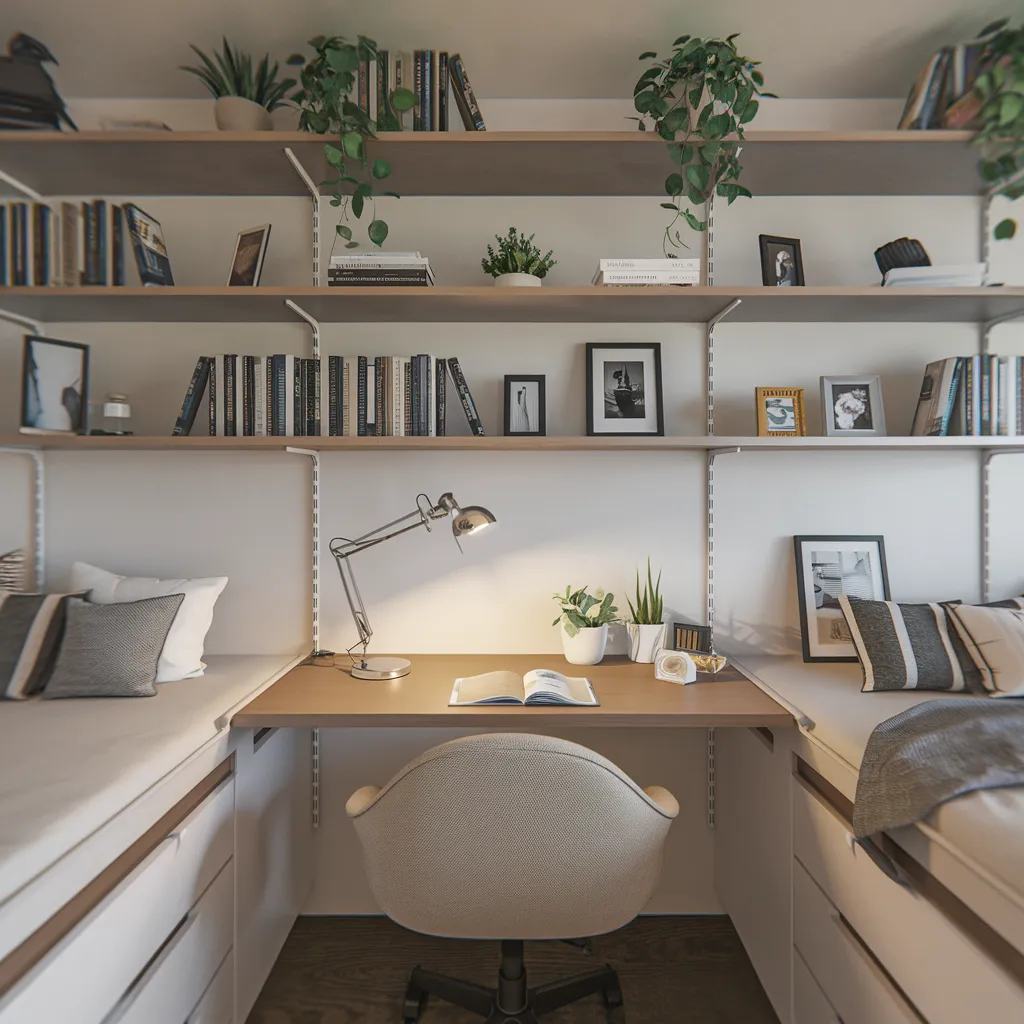 compact Study Nook with Floating Shelves
