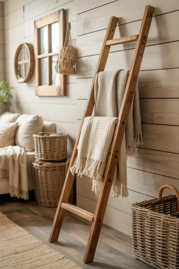 A Rustic Blanket Ladder for Cozy Throws