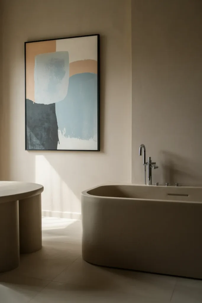 15 Must-Try Bathroom Artwork Ideas That Make Your Space Feel Like a Spa 4 Abstract Serenity