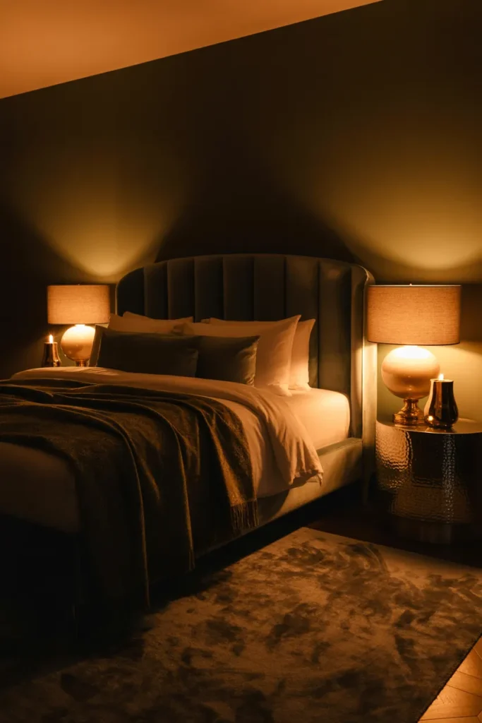 28 Maximalist Bedroom Decor Ideas That Mix Comfort, Color, and Chaos Beautifully 27 Add Warmth with Moody Lighting