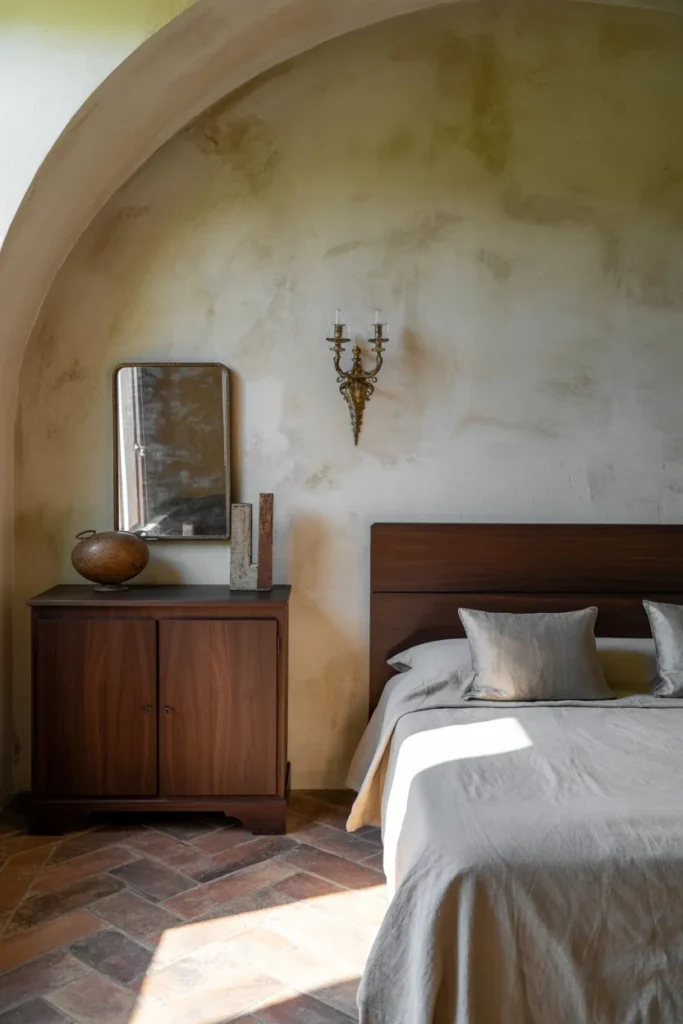 15 Tuscan Bedroom Ideas That Bring Italy’s Warmth Straight Into Your Home 8 Aged Plaster Charm