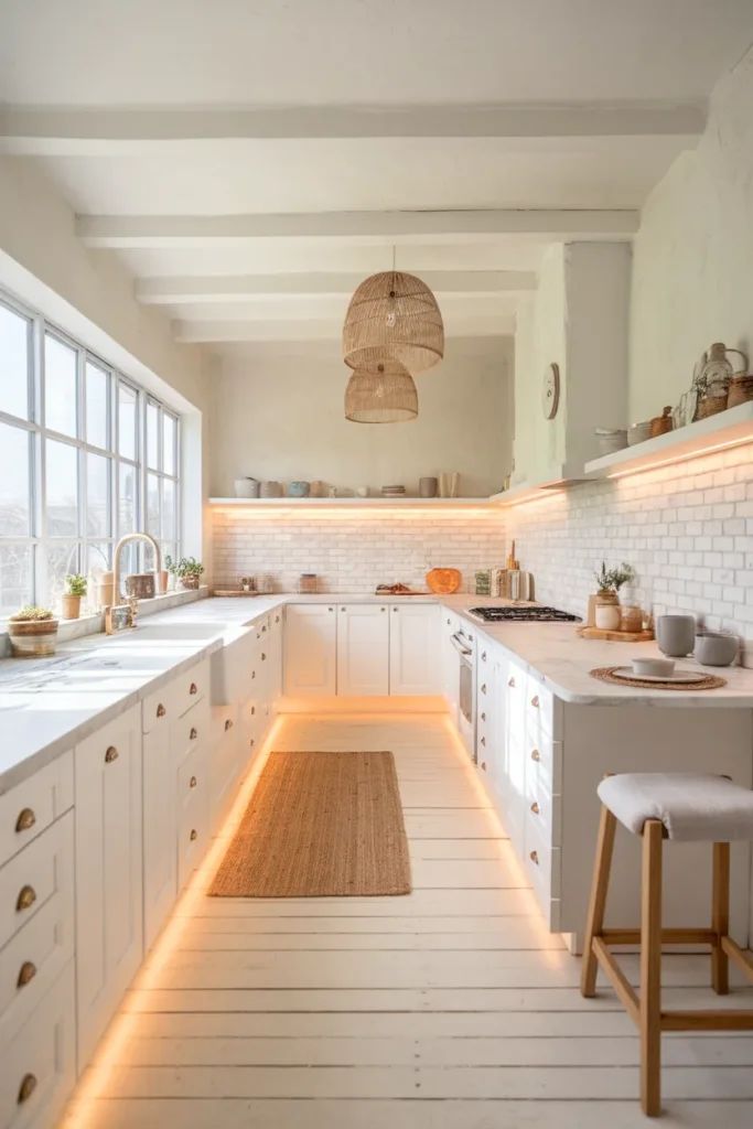 25 Cozy Scandinavian Kitchen Designs That Feel Effortlessly Chic 3 All-White Serenity with Textured Layers