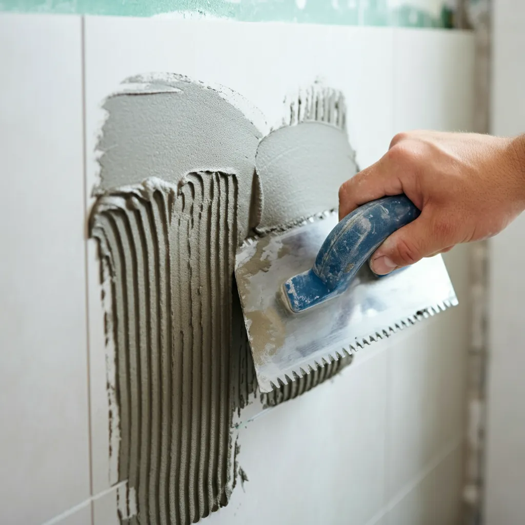 How to Install a DIY Bathroom Backsplash Step by Step 4 Applying Tile Adhesive
