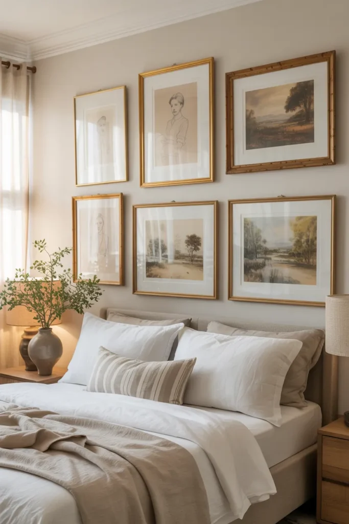 17 Warm and Elegant Nancy Meyers Bedroom Aesthetic Ideas for Timeless Comfort 18 Artful Simplicity in Wall Decor