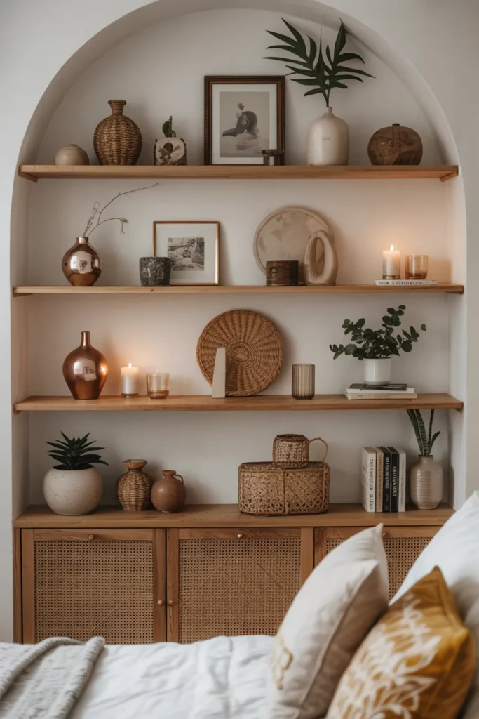 25 Beautiful Boho Bedroom Ideas That Bring Comfort and Soul to Your Space 26 Artistic Shelving with Personal Touches