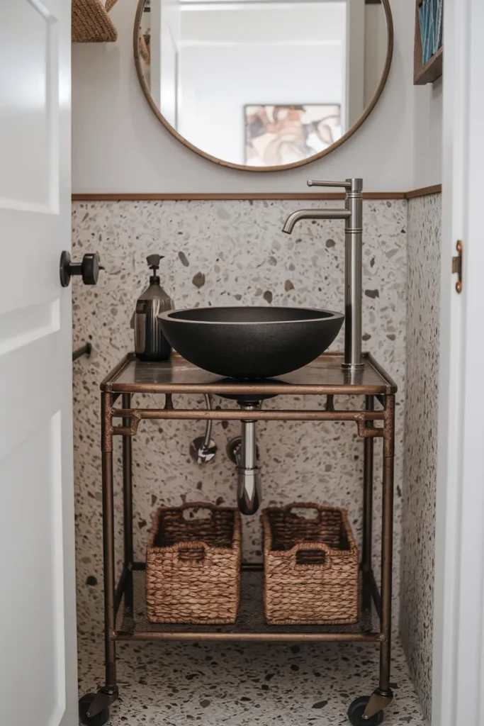 15 Genius DIY Small Funky Bathroom Upgrades That’ll Make Guests Say WOW 11 Bar Cart Vanity (Yes, Really)