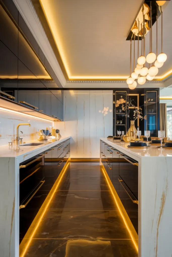 25 Dark & Moody Kitchen Ideas That Make Shadows Feel Luxurious 22 Black and Gold Kitchen Elegance