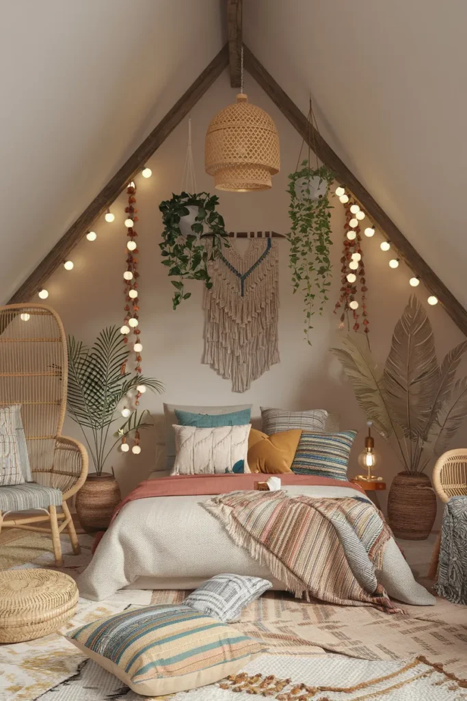 30 Attic Bedroom Ideas That Turn Forgotten Spaces into Dreamy Retreats 6 Boho Chic Attic Escape