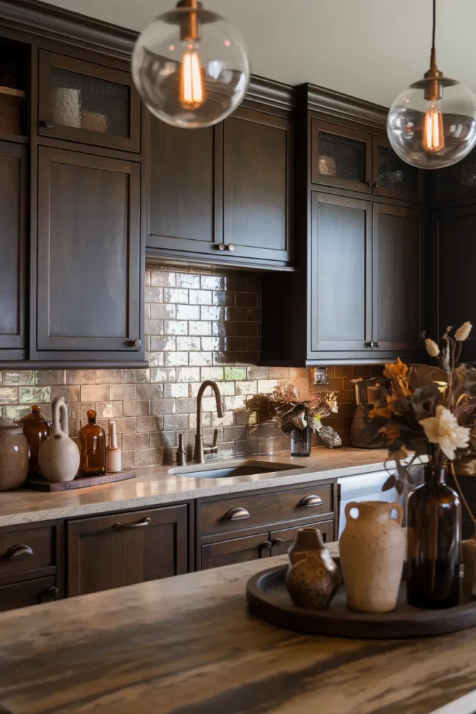 25 Dark & Moody Kitchen Ideas That Make Shadows Feel Luxurious 10 Bronze Accents in a Deep Espresso Kitchen