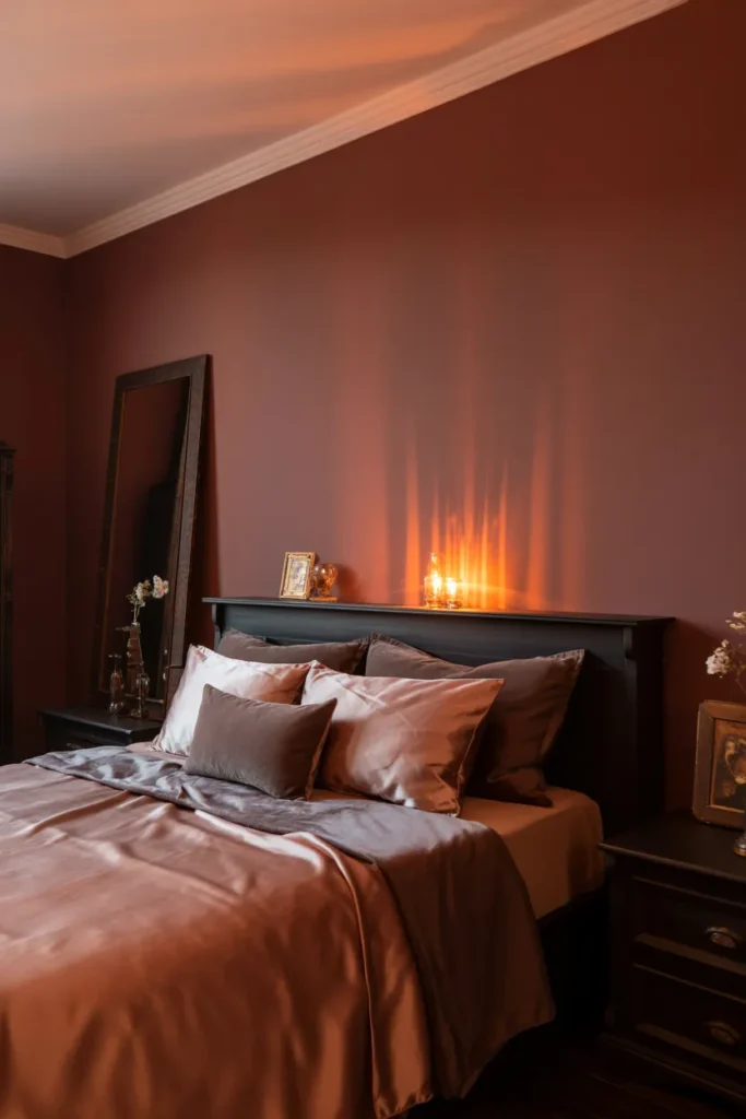 Burnt Rose Walls and Warm Lighting