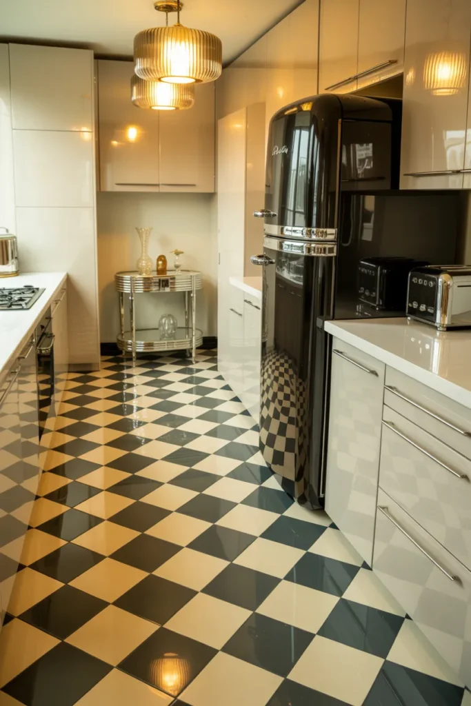 Checkerboard Floor with Streamlined Chrome Accents
