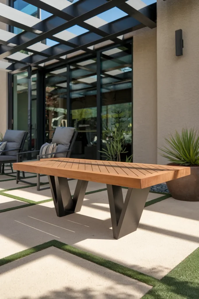 20 DIY Outdoor Dining Table Ideas You’ll Want to Build This Weekend 19 Chevron + Angle Iron