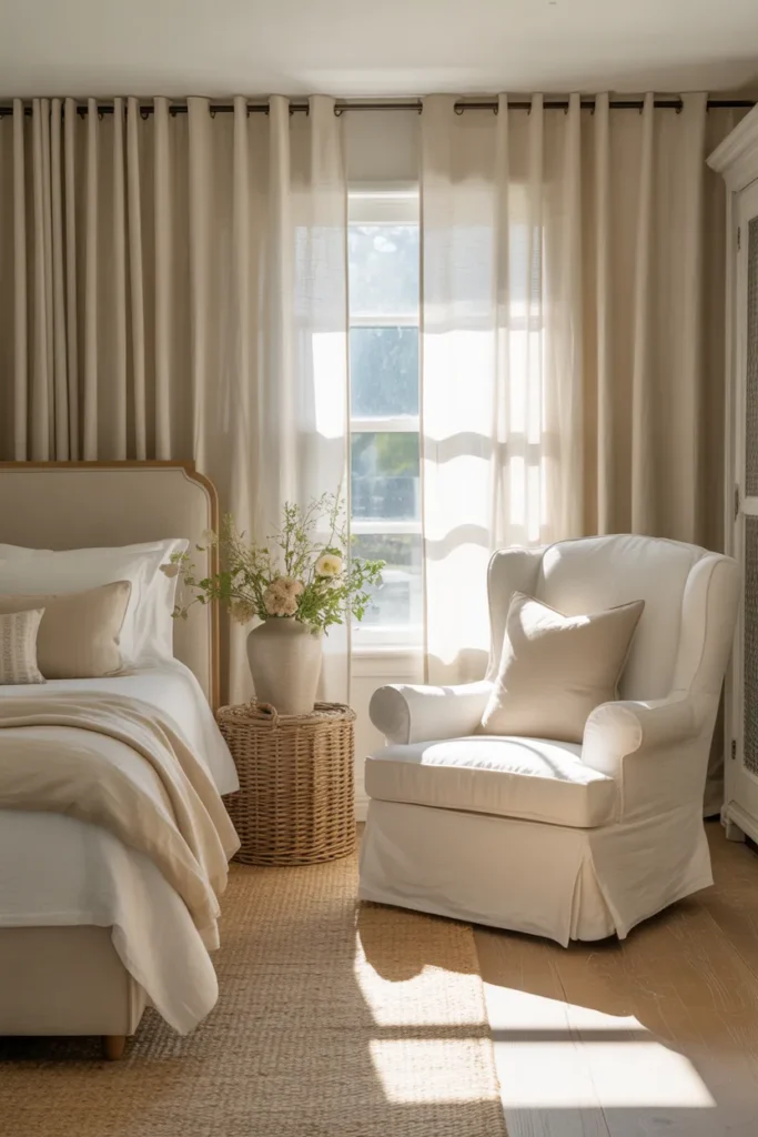 17 Warm and Elegant Nancy Meyers Bedroom Aesthetic Ideas for Timeless Comfort 12 Classic Slipcovered Elegance