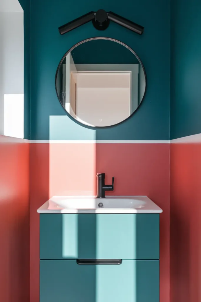 15 Genius DIY Small Funky Bathroom Upgrades That’ll Make Guests Say WOW 2 Color-Blocked Tile (or Paint) Zone