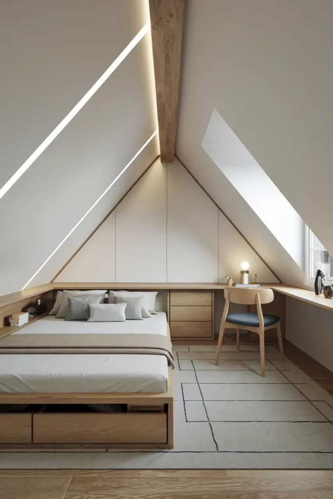 30 Attic Bedroom Ideas That Turn Forgotten Spaces into Dreamy Retreats 21 Compact Studio-Style Attic