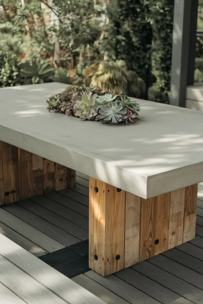 20 DIY Outdoor Dining Table Ideas You’ll Want to Build This Weekend 10 Concrete-Top, Wood-Base