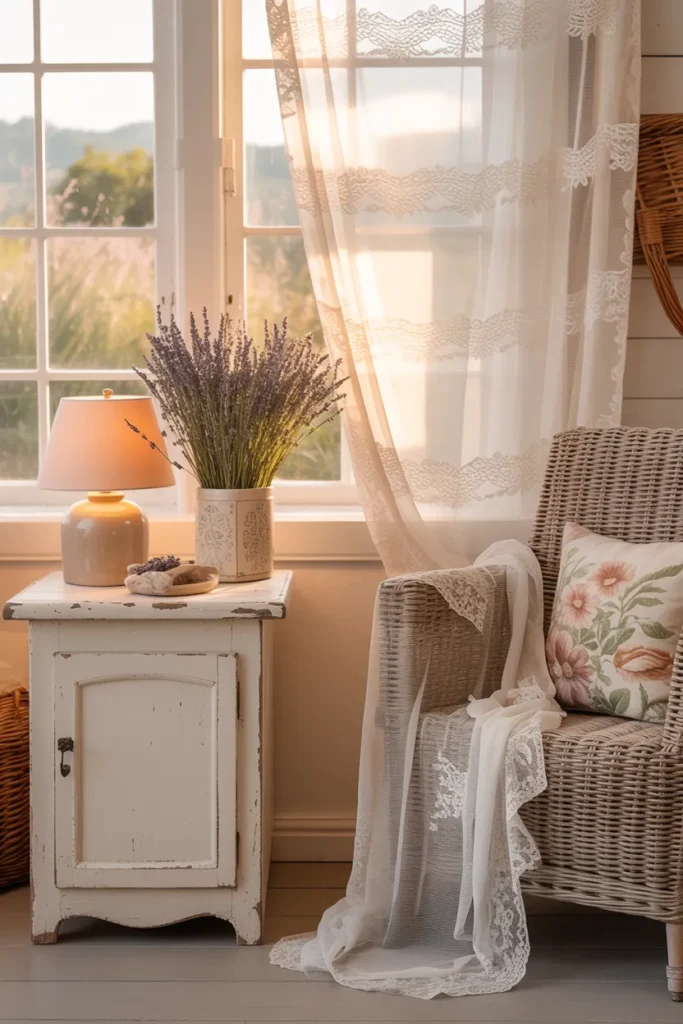 Cottage Lace and Painted Wood Charm