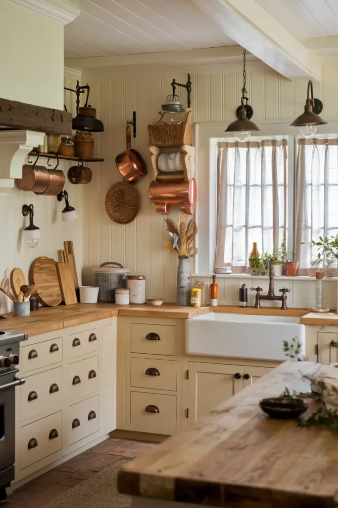 Country Vintage Kitchen with Butcher Block Counters