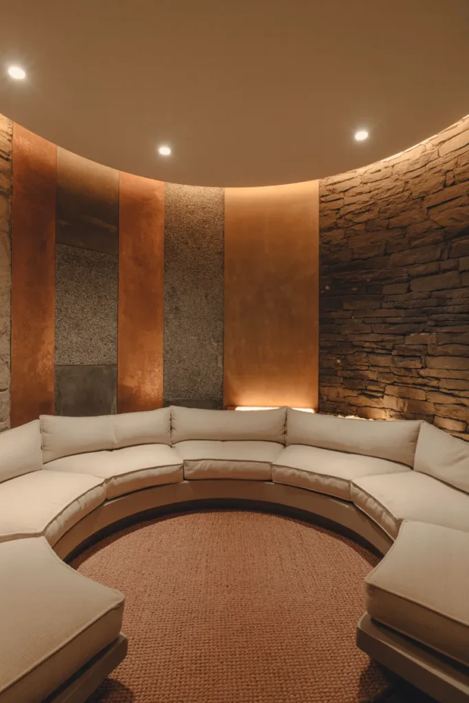 Cozy Conversation Pit with Textured Walls
