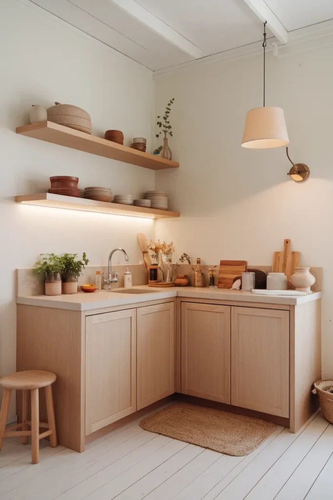 25 Cozy Scandinavian Kitchen Designs That Feel Effortlessly Chic 5 Cozy Corner Kitchen with Floating Shelves