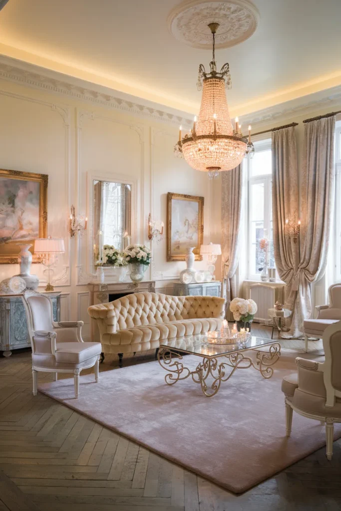 Crystal Chandeliers and Soft Drapes