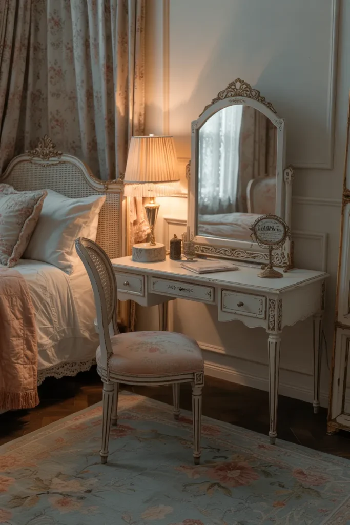 28 Maximalist Bedroom Decor Ideas That Mix Comfort, Color, and Chaos Beautifully 16 Curate a Vintage-Inspired Corner